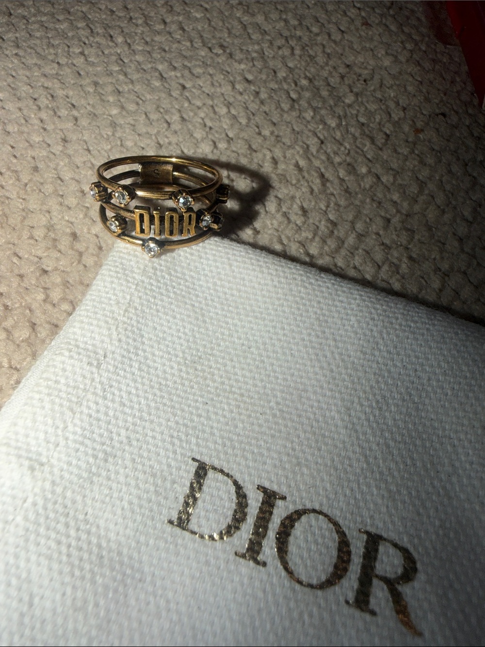 💯 authentic Dior Gold Logo Ring with Crystal Accents - Picture 2 of 8